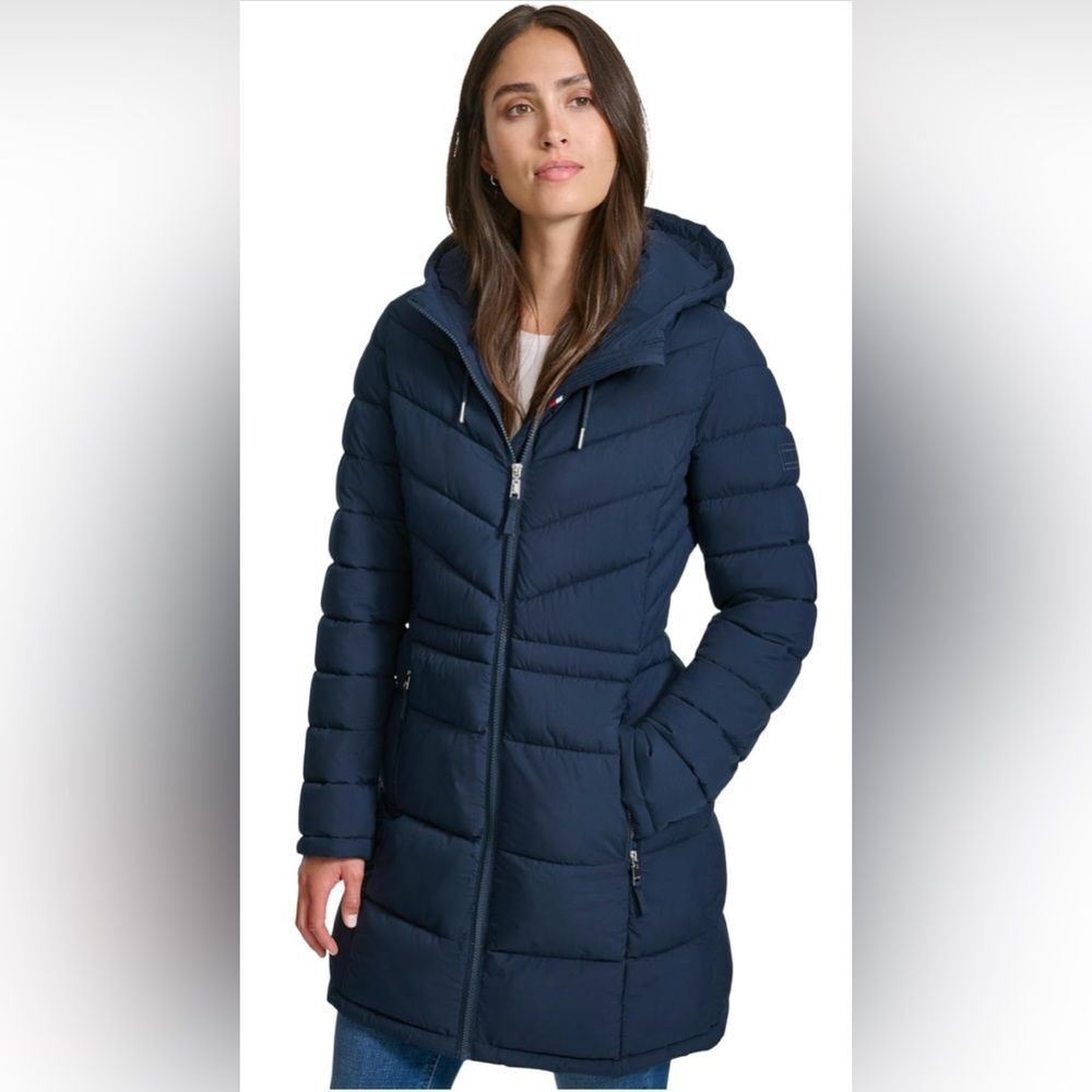 Tommy Hilfiger Women's Every Day Essential Long Lightweight Puffer Coat Navy